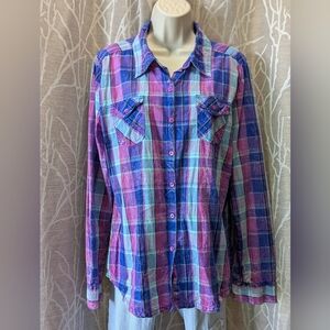 LEI‎ Purple and Blue Plaid Shirt